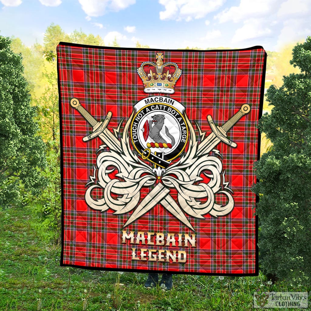 Tartan Vibes Clothing MacBain Tartan Quilt with Clan Crest and the Golden Sword of Courageous Legacy