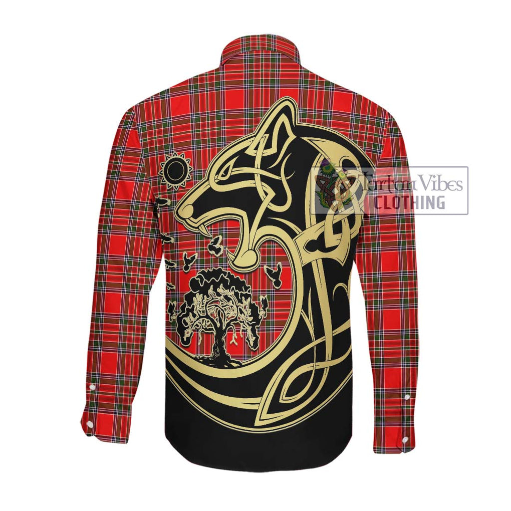 MacBain Tartan Long Sleeve Button Shirt with Family Crest Celtic Wolf Style Men's Shirt - Tartan Vibes Clothing