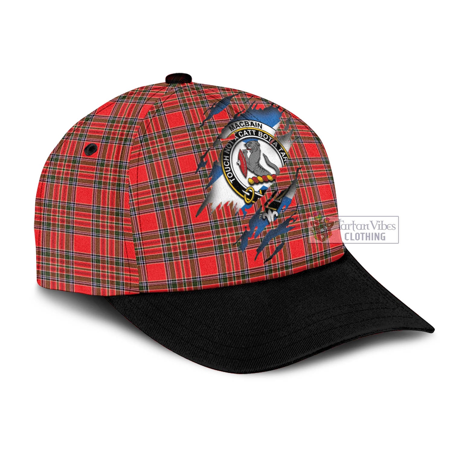 Tartan Vibes Clothing MacBain Tartan Classic Cap with Family Crest In Me Style