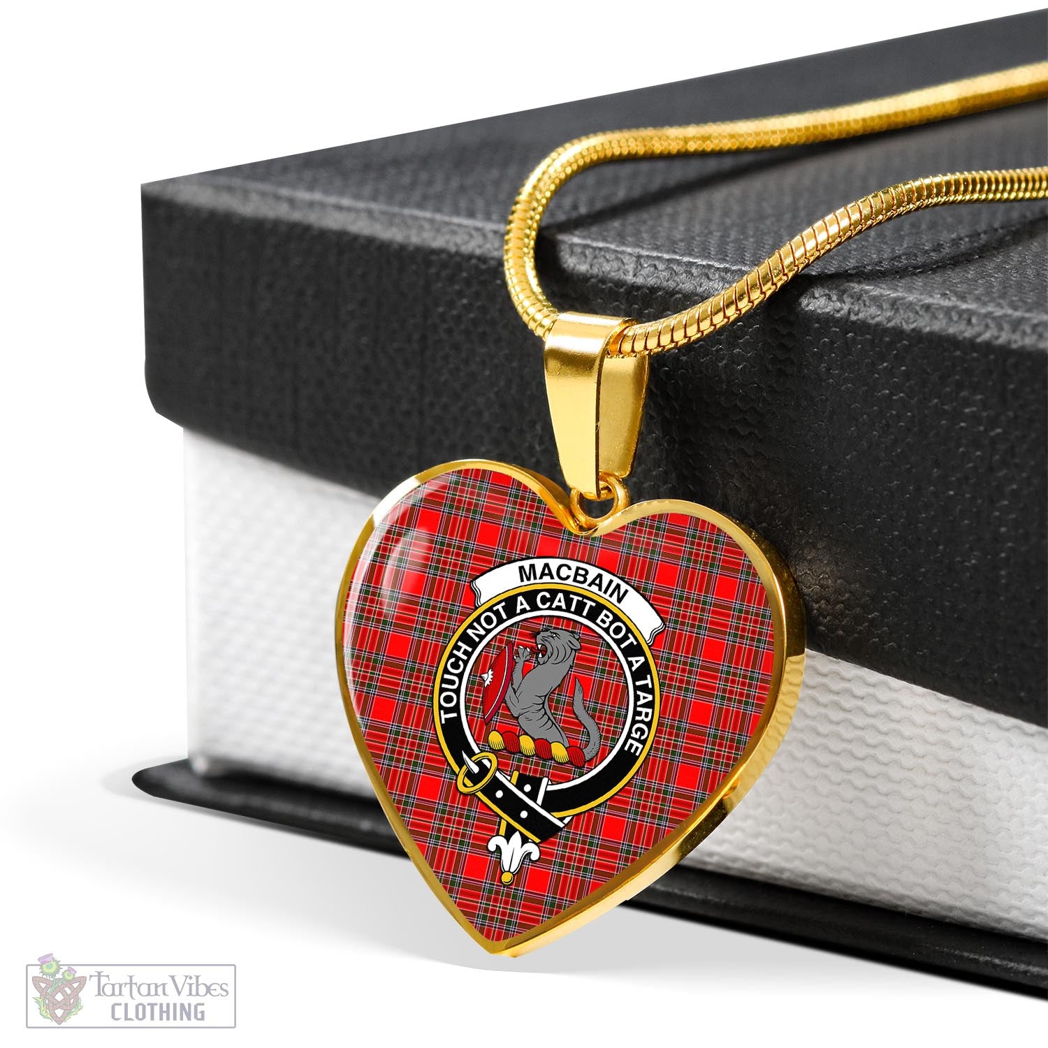 Tartan Vibes Clothing MacBain Tartan Heart Necklace with Family Crest