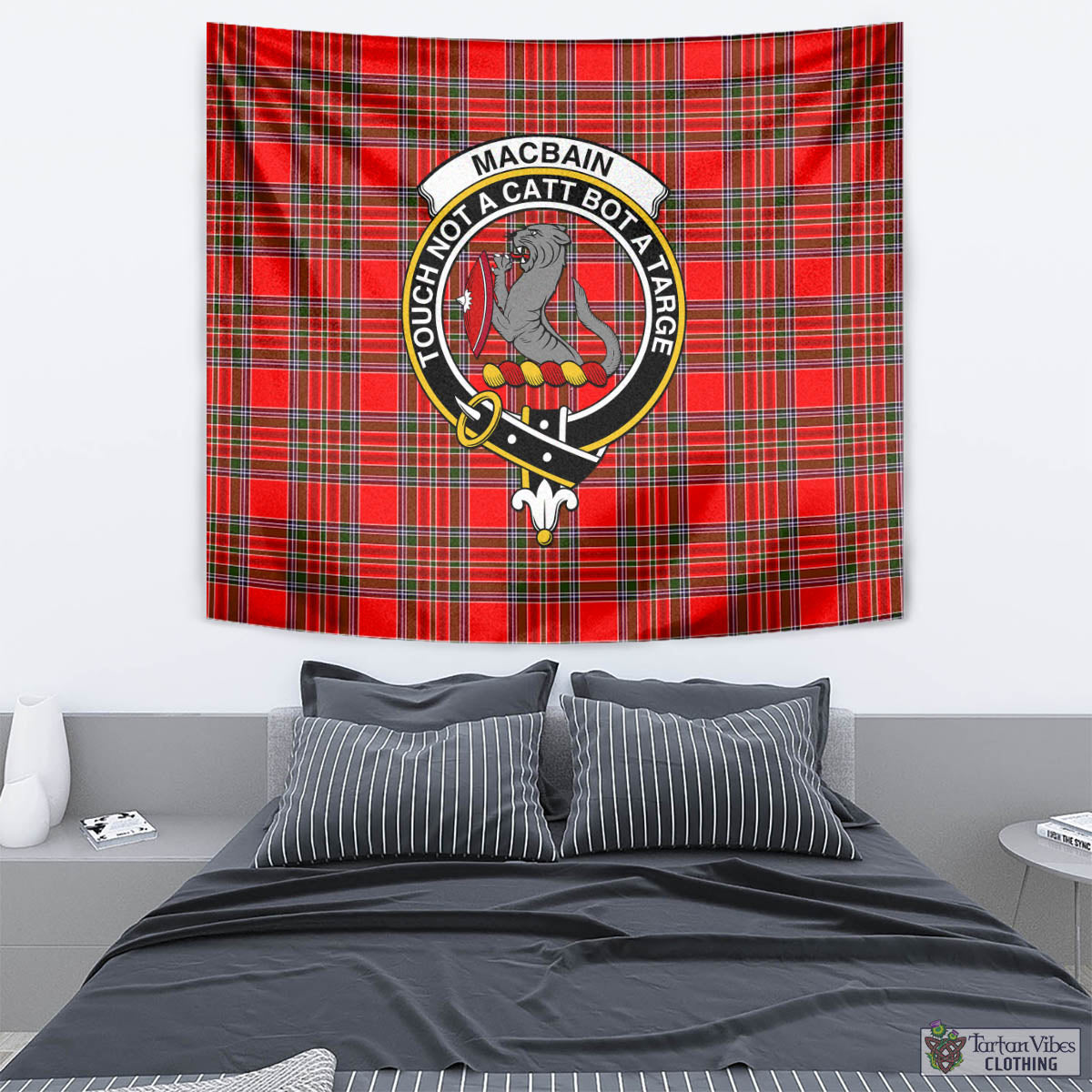 Tartan Vibes Clothing MacBain Tartan Tapestry Wall Hanging and Home Decor for Room with Family Crest