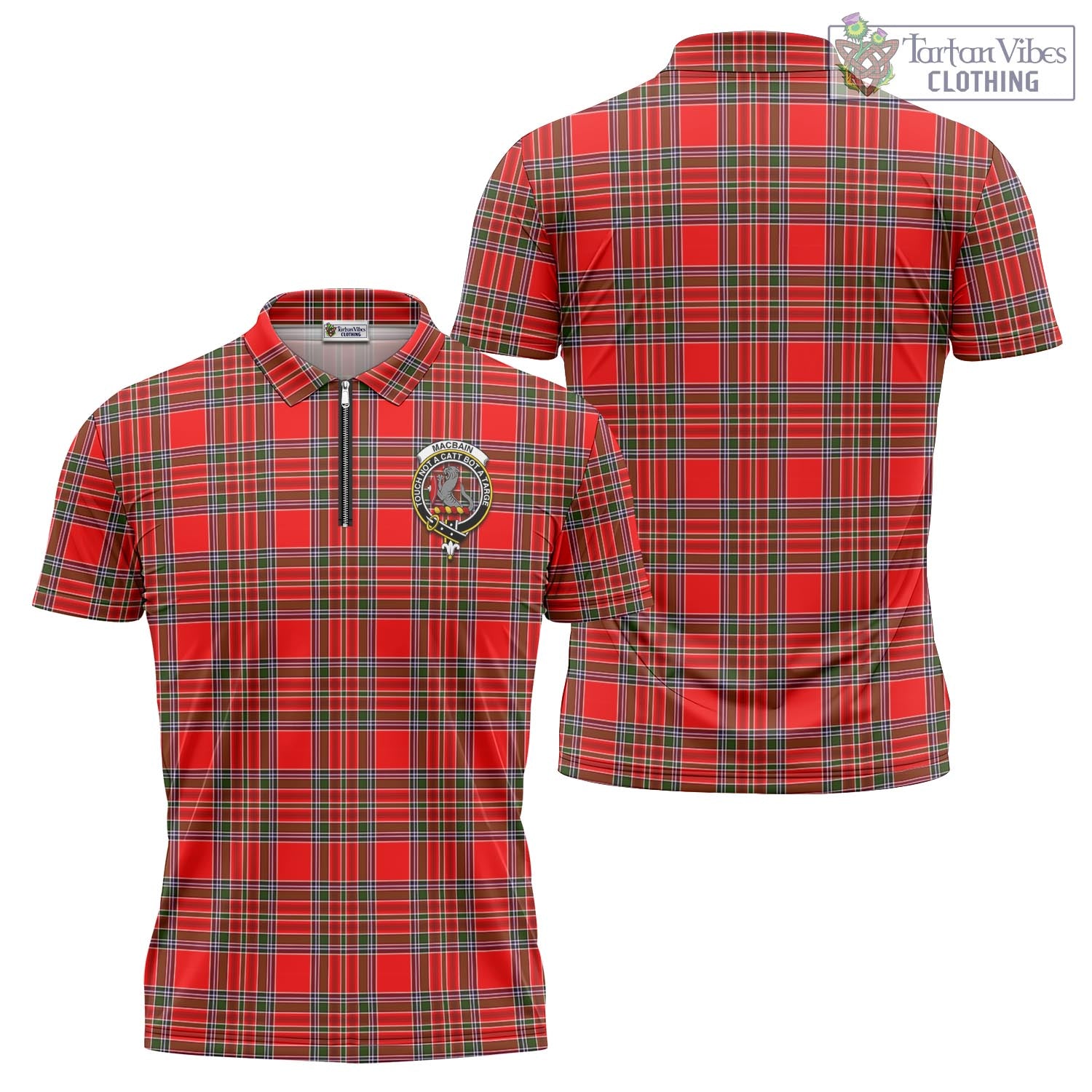 Tartan Vibes Clothing MacBain Tartan Zipper Polo Shirt with Family Crest