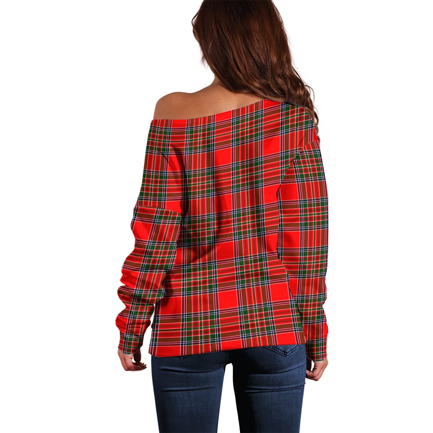 MacBain Tartan Off Shoulder Women Sweater with Family Crest - Tartanvibesclothing