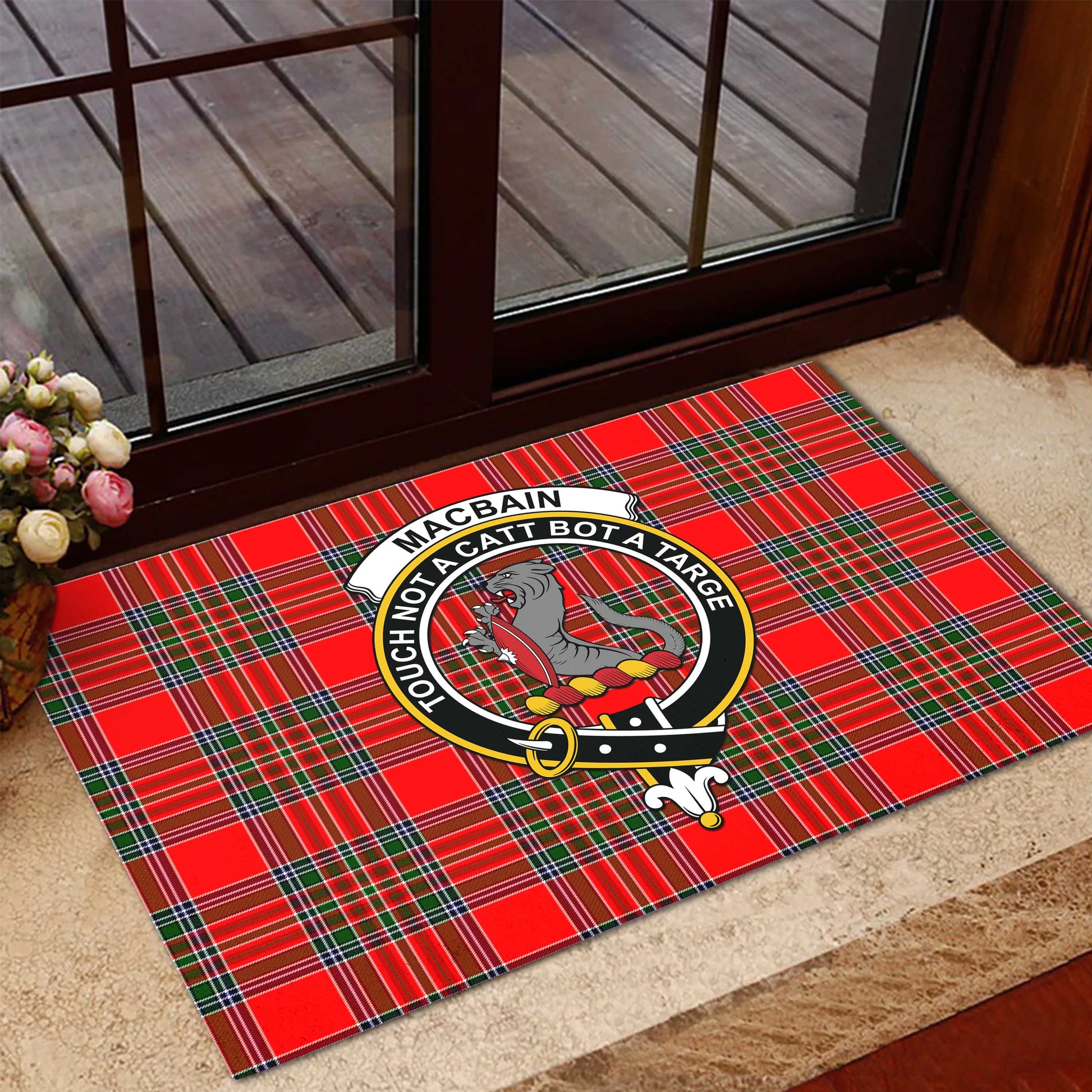 MacBain Tartan Door Mat with Family Crest - Tartanvibesclothing