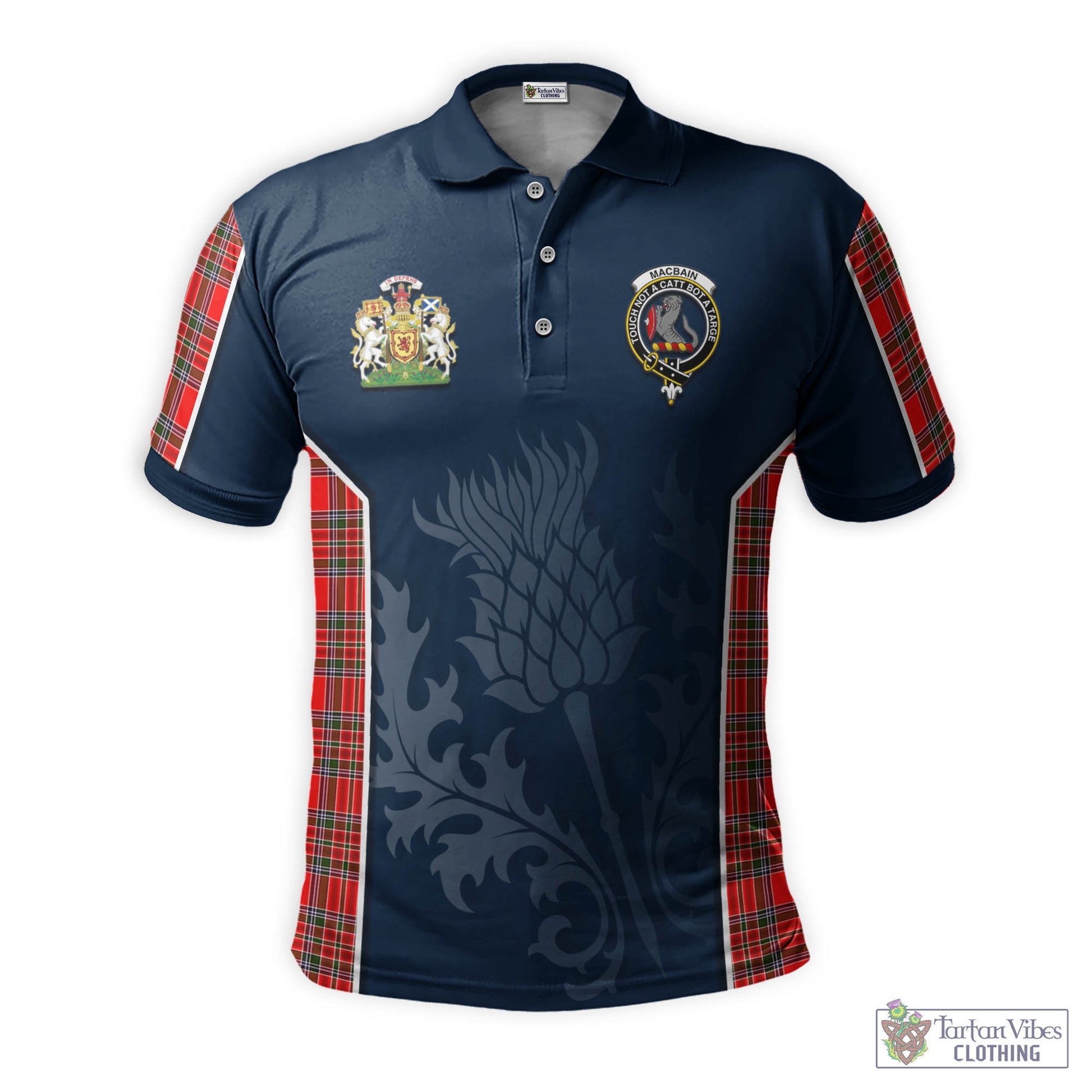 Tartan Vibes Clothing MacBain Tartan Men's Polo Shirt with Family Crest and Scottish Thistle Vibes Sport Style