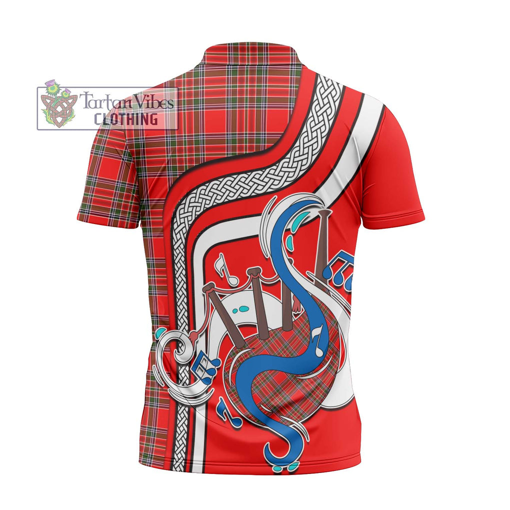 MacBain Tartan Zipper Polo Shirt with Epic Bagpipe Style - Tartanvibesclothing Shop