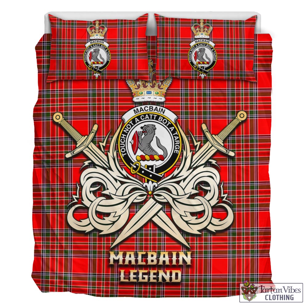 Tartan Vibes Clothing MacBain Tartan Bedding Set with Clan Crest and the Golden Sword of Courageous Legacy