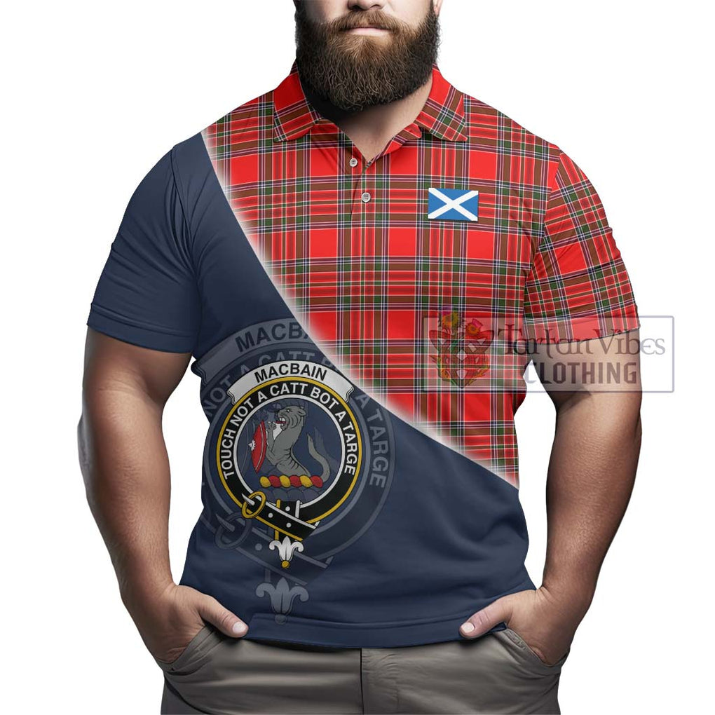 MacBain Tartan Polo Shirt with Personalised National Flag and Family Crest Half Style - Tartanvibesclothing Shop