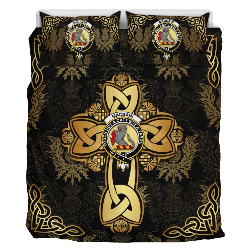 MacBain Clan Bedding Sets Gold Thistle Celtic Style - Tartanvibesclothing