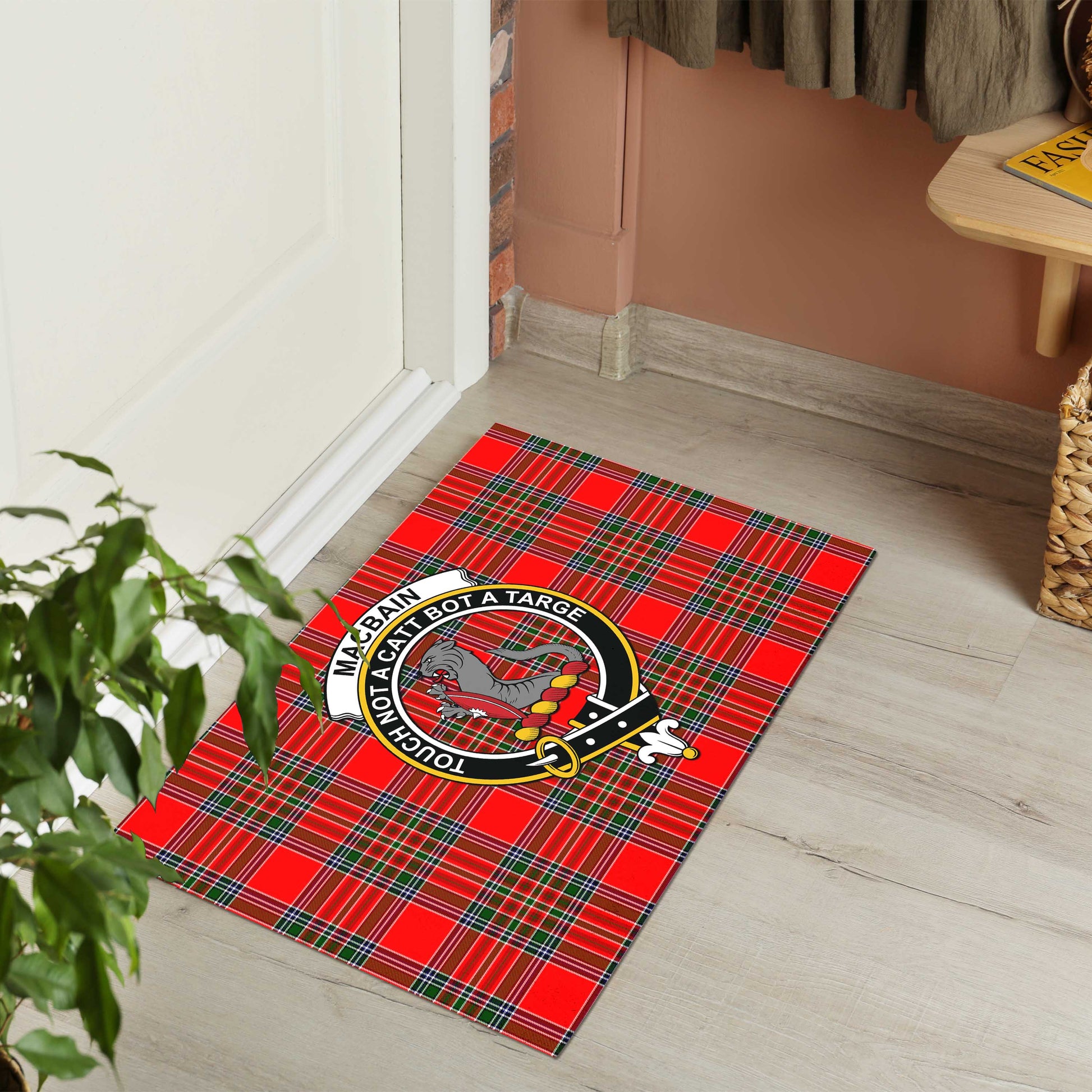 MacBain Tartan Door Mat with Family Crest - Tartanvibesclothing