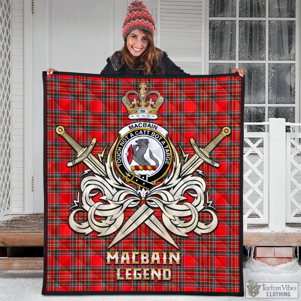 Tartan Vibes Clothing MacBain Tartan Quilt with Clan Crest and the Golden Sword of Courageous Legacy