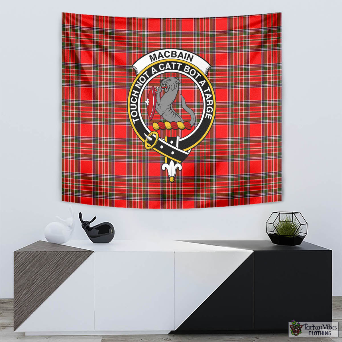 Tartan Vibes Clothing MacBain Tartan Tapestry Wall Hanging and Home Decor for Room with Family Crest