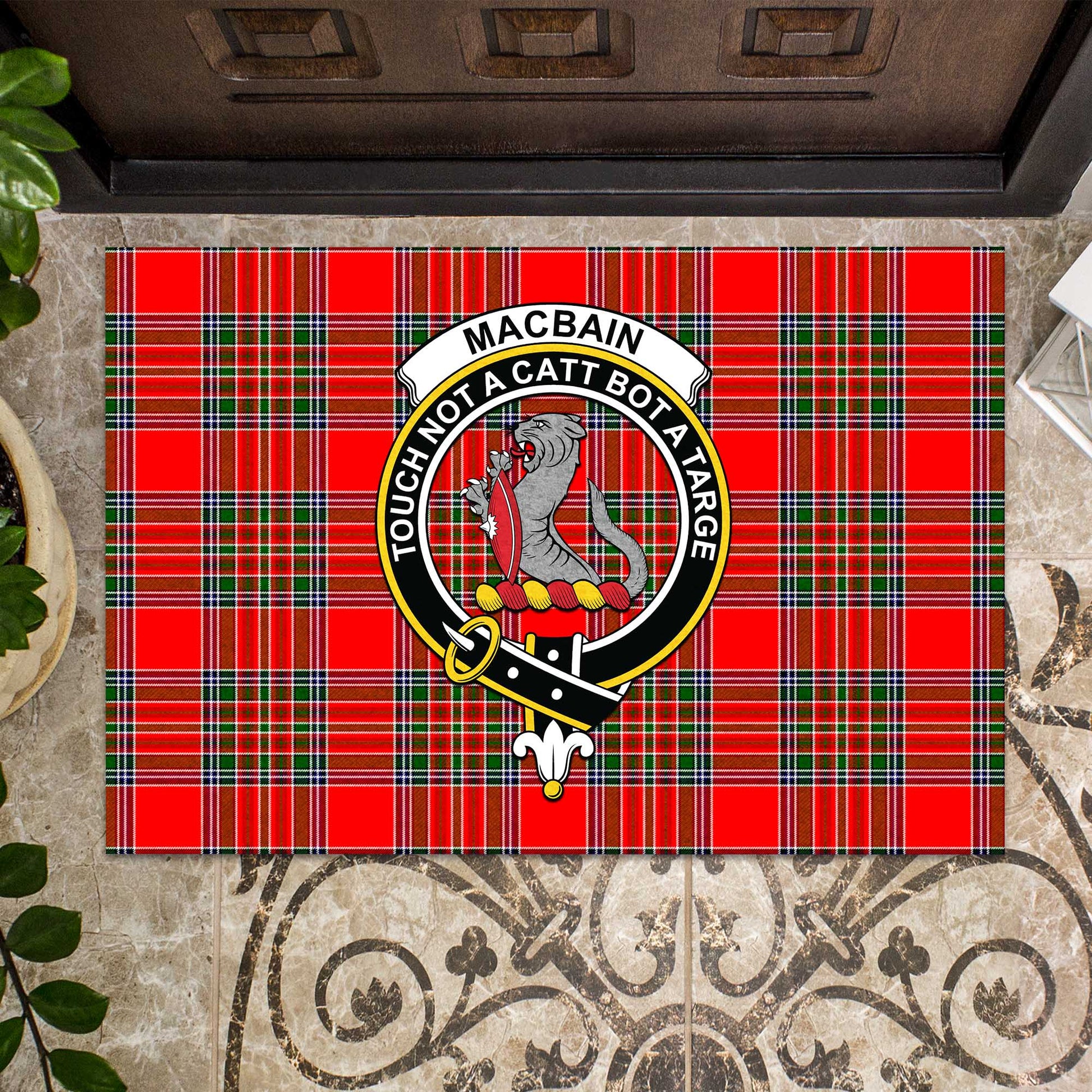 MacBain Tartan Door Mat with Family Crest - Tartanvibesclothing