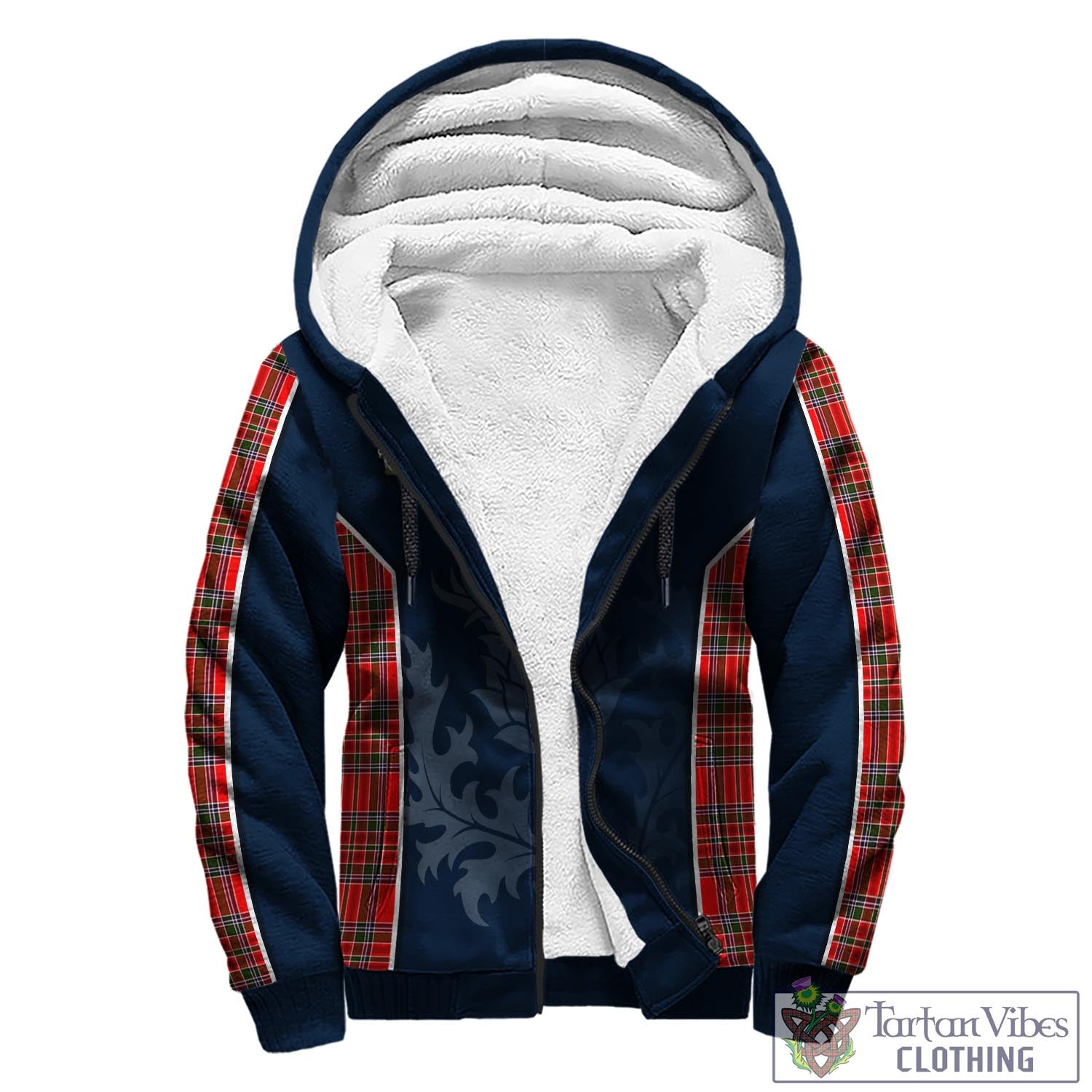 Tartan Vibes Clothing MacBain Tartan Sherpa Hoodie with Family Crest and Scottish Thistle Vibes Sport Style