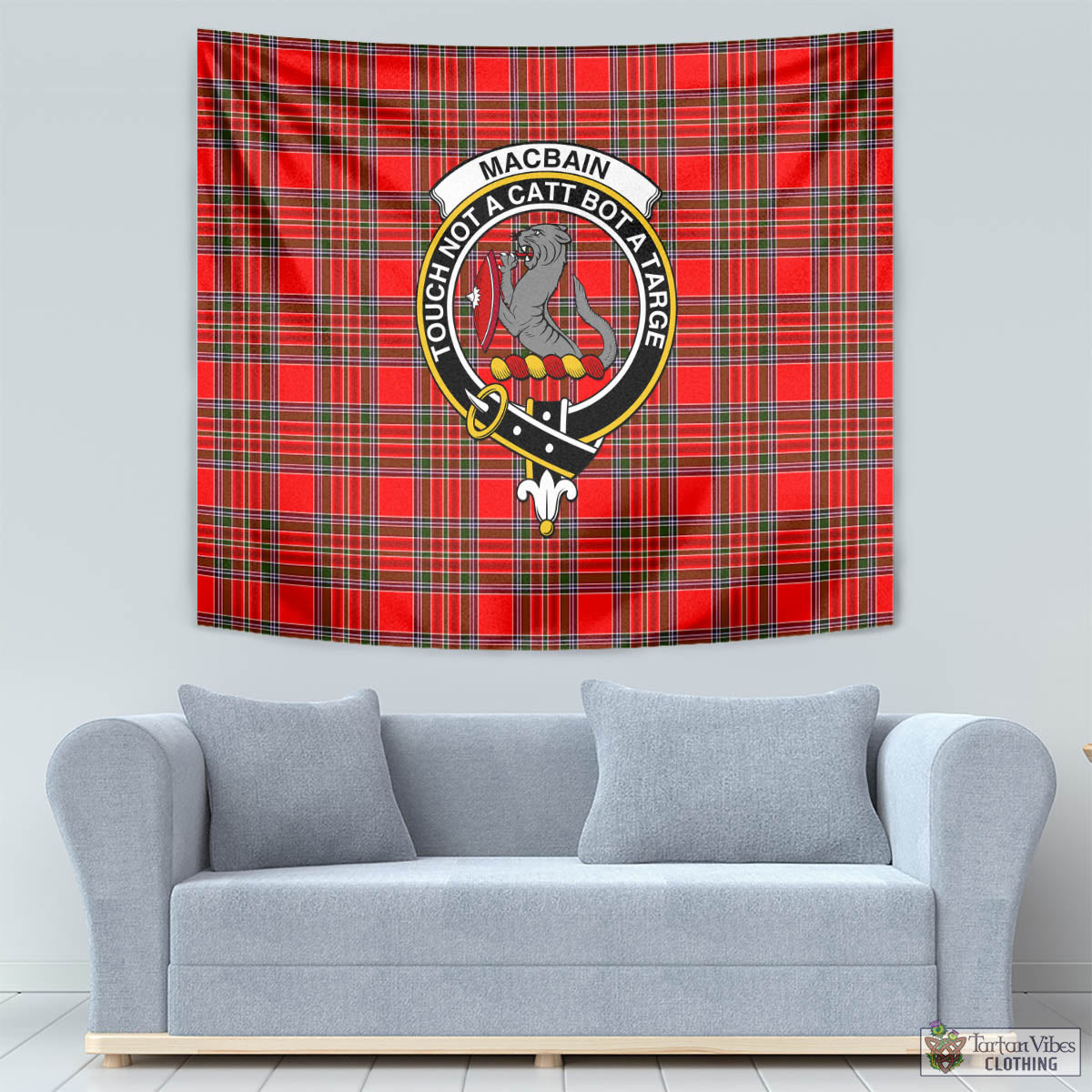 Tartan Vibes Clothing MacBain Tartan Tapestry Wall Hanging and Home Decor for Room with Family Crest