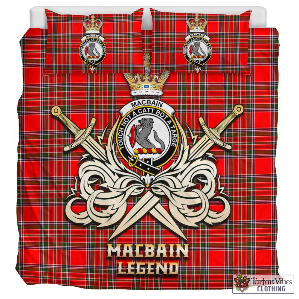 Tartan Vibes Clothing MacBain Tartan Bedding Set with Clan Crest and the Golden Sword of Courageous Legacy