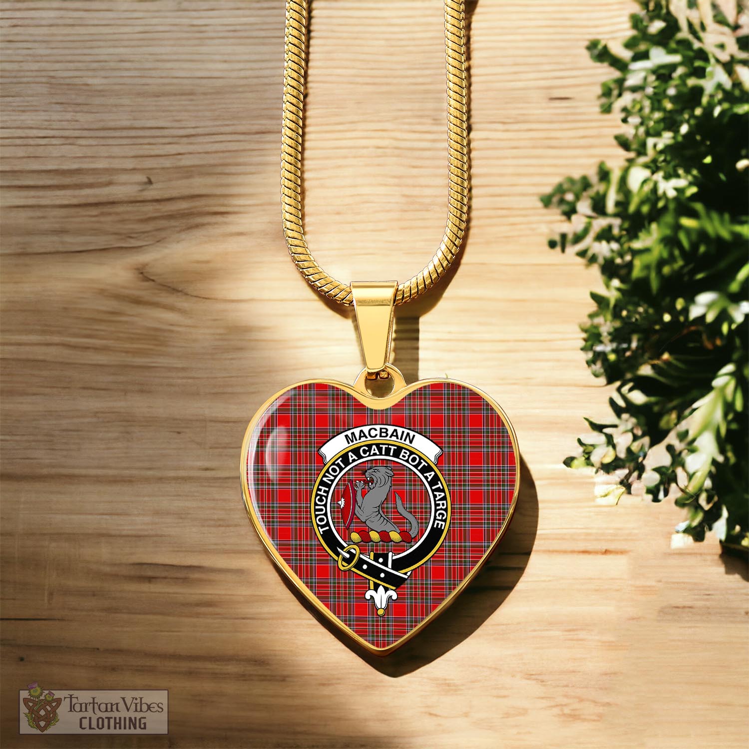 Tartan Vibes Clothing MacBain Tartan Heart Necklace with Family Crest