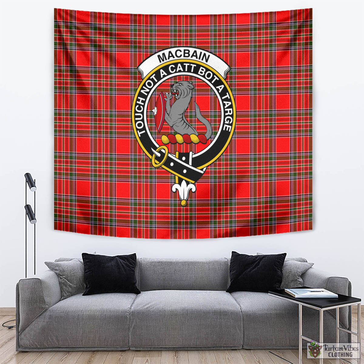 Tartan Vibes Clothing MacBain Tartan Tapestry Wall Hanging and Home Decor for Room with Family Crest