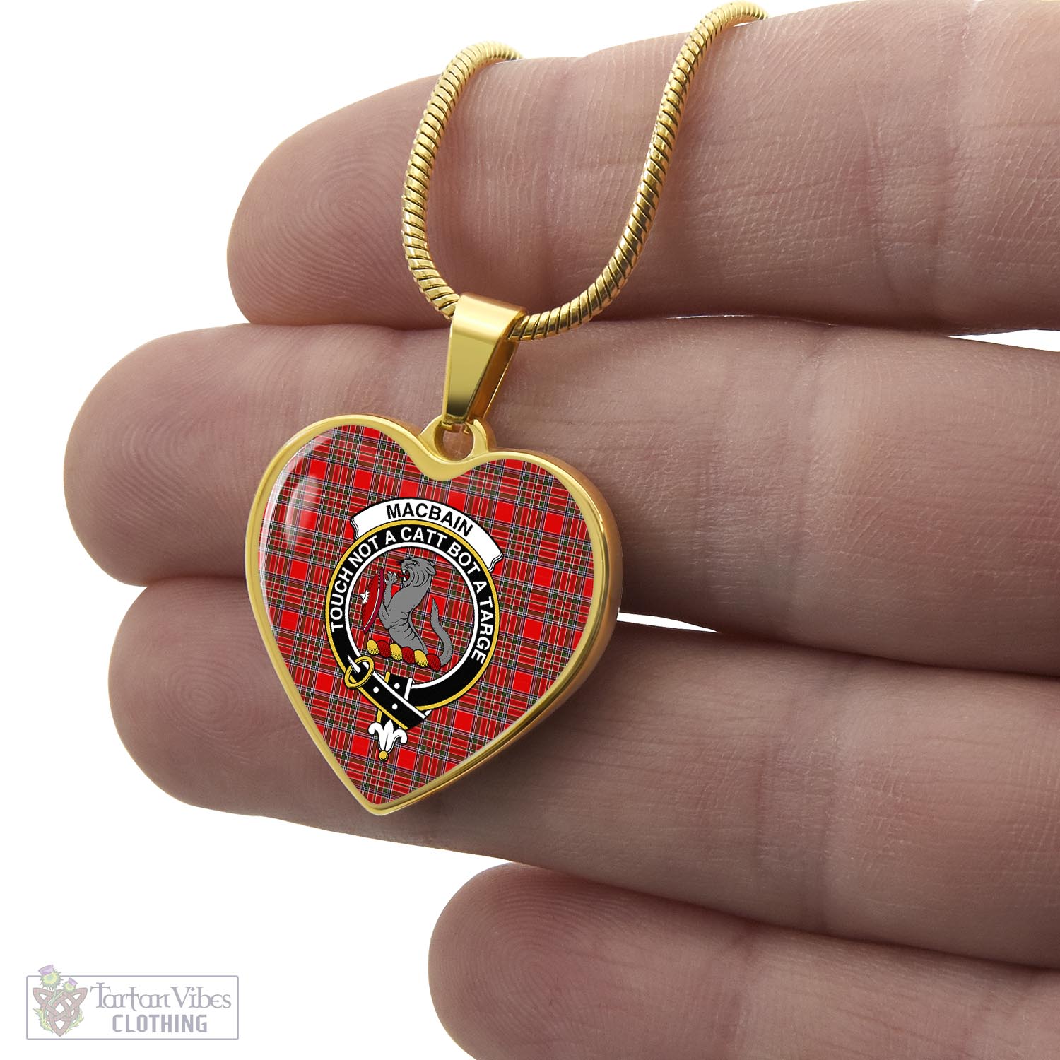 Tartan Vibes Clothing MacBain Tartan Heart Necklace with Family Crest