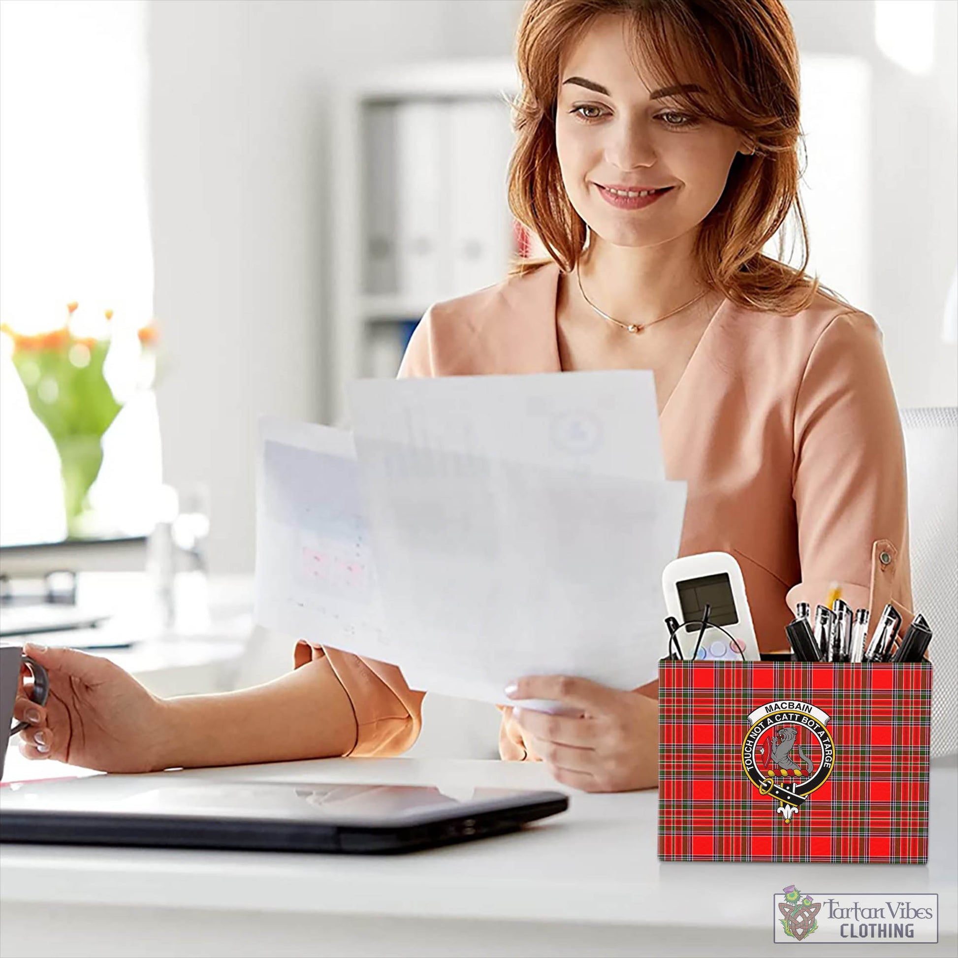 Tartan Vibes Clothing MacBain Tartan Pen Holder with Family Crest