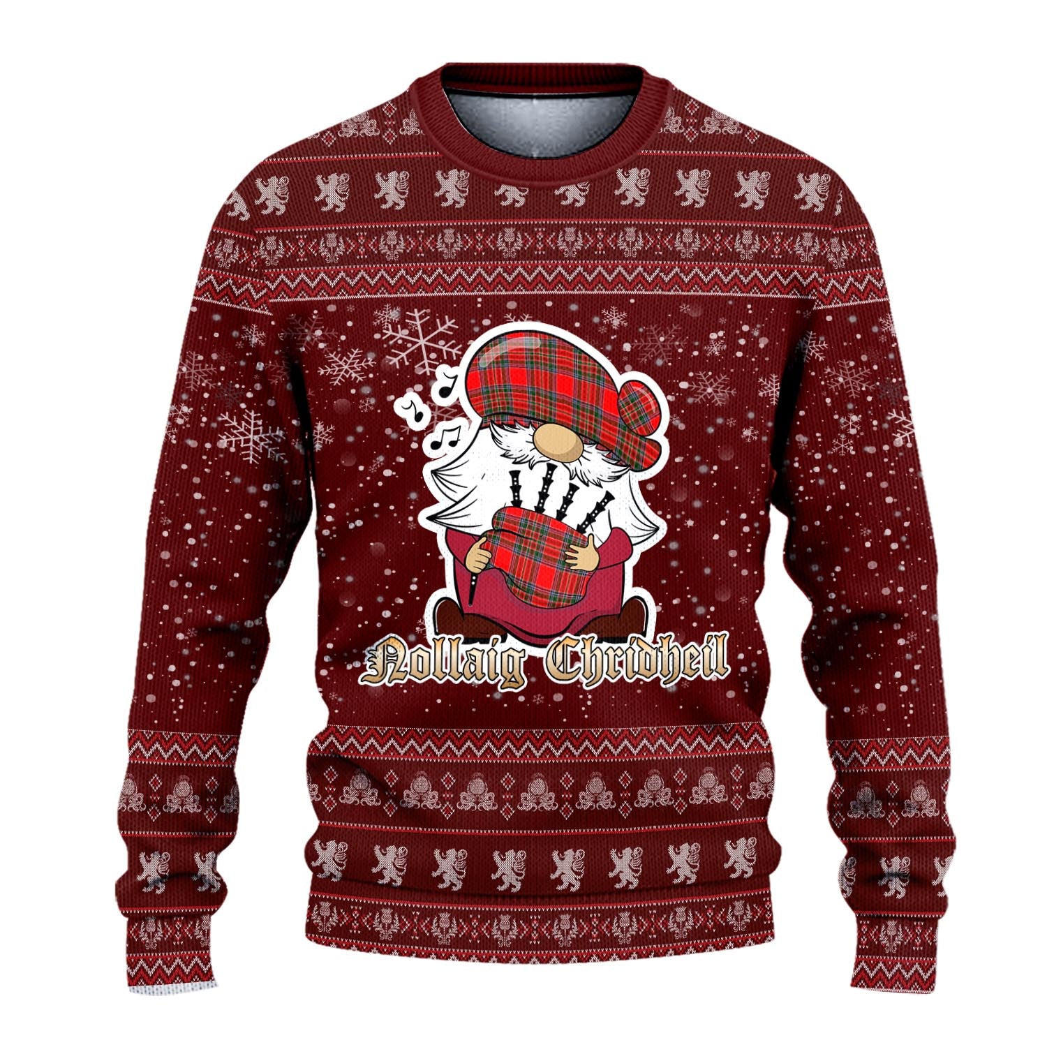 MacBain Clan Christmas Family Knitted Sweater with Funny Gnome Playing Bagpipes - Tartanvibesclothing