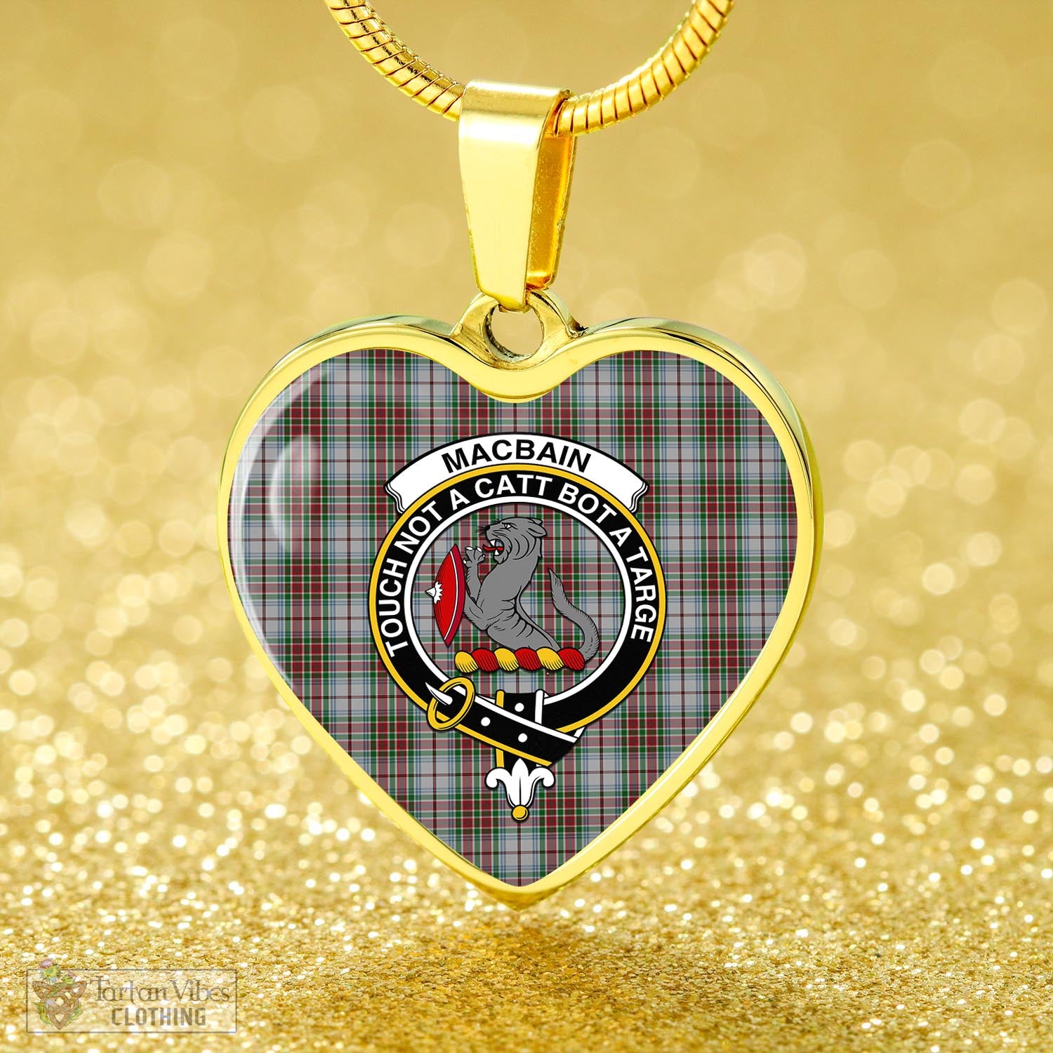 Tartan Vibes Clothing MacBain Dress Tartan Heart Necklace with Family Crest