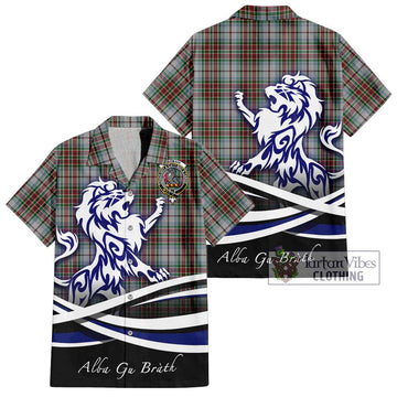 MacBain Dress Tartan Short Sleeve Button Shirt with Alba Gu Brath Regal Lion Emblem