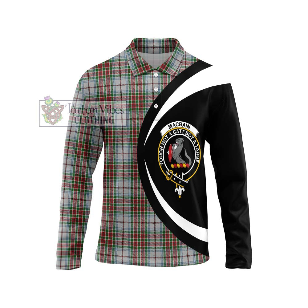 MacBain Dress Tartan Long Sleeve Polo Shirt with Family Crest Circle Style Unisex - Tartan Vibes Clothing