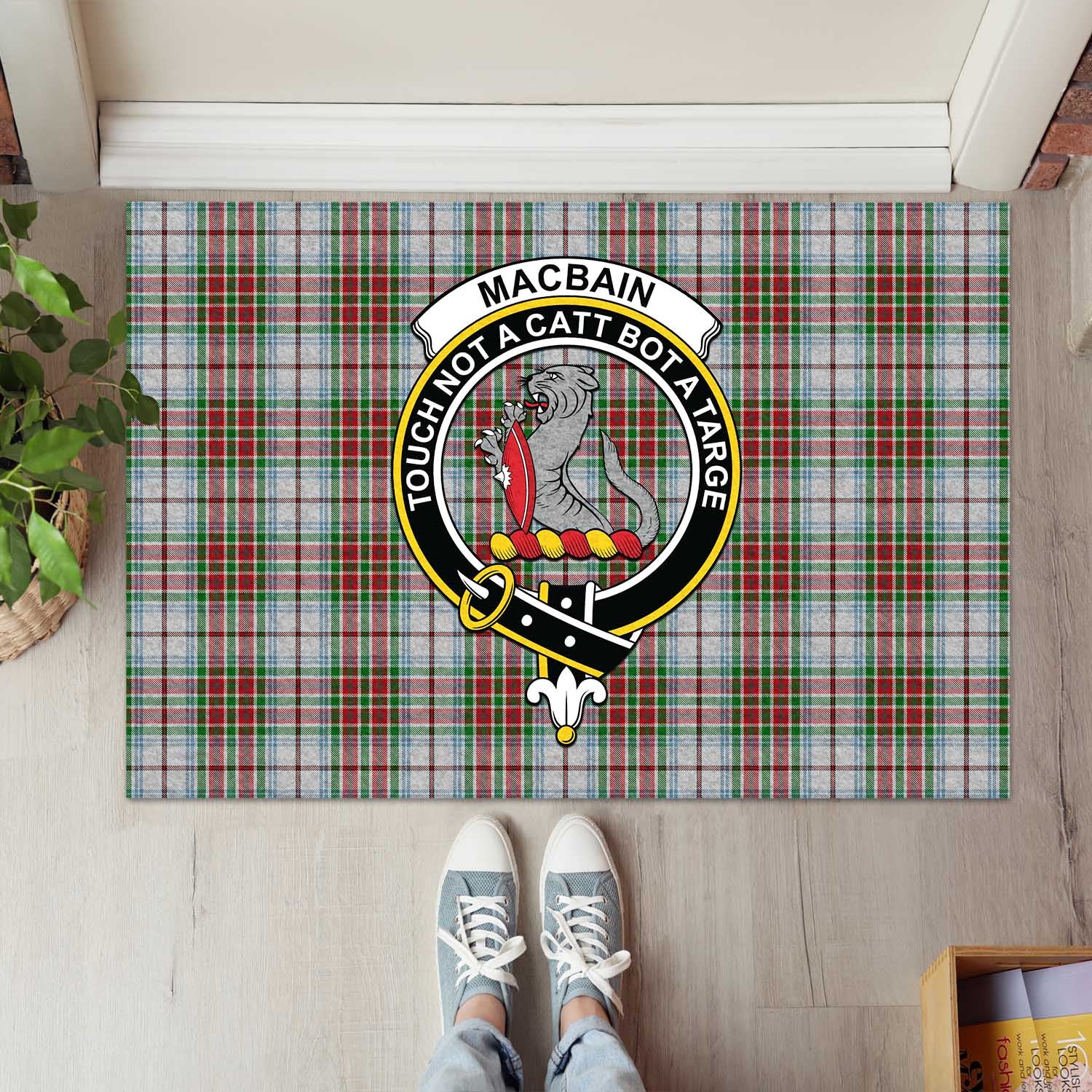 MacBain Dress Tartan Door Mat with Family Crest - Tartanvibesclothing