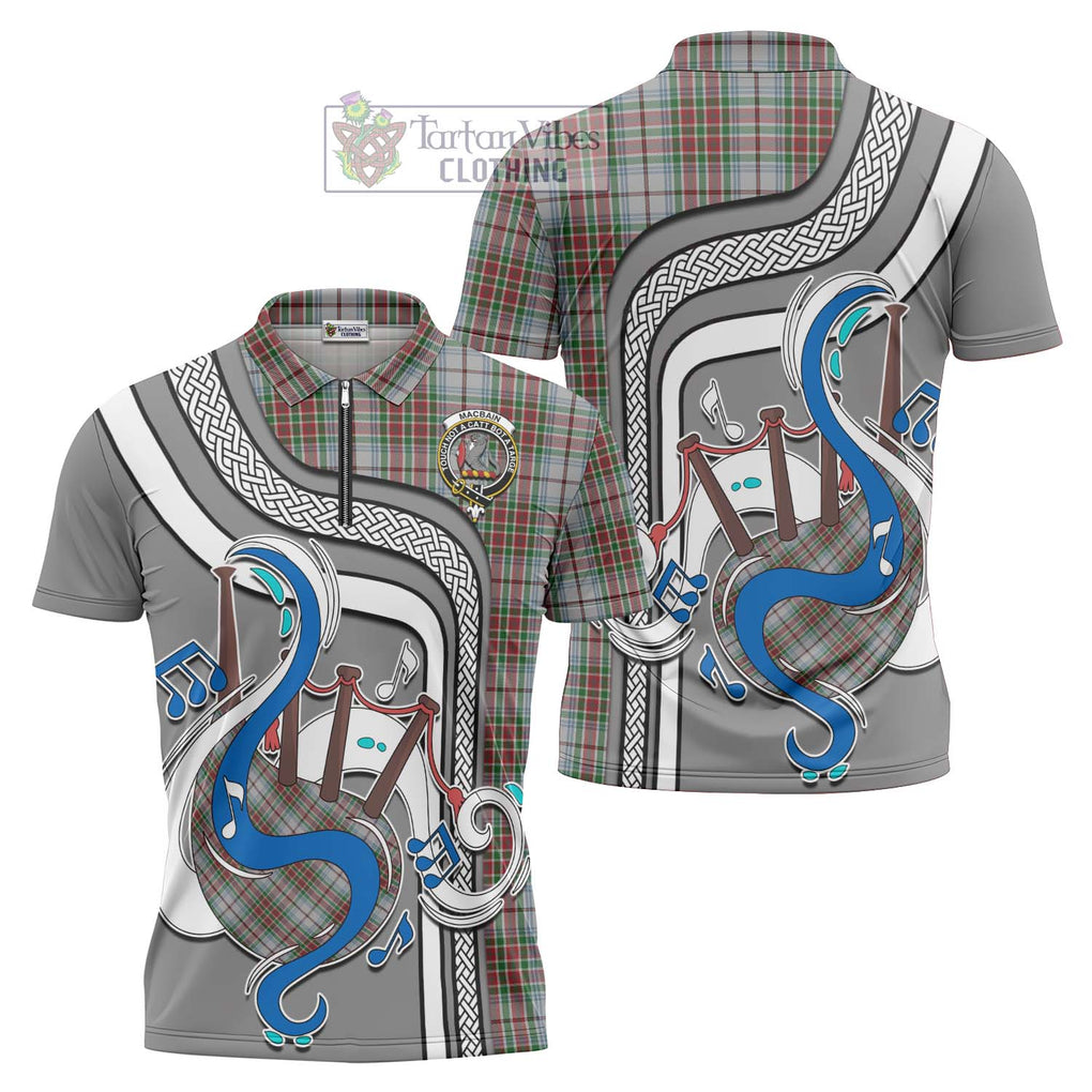 MacBain Dress Tartan Zipper Polo Shirt with Epic Bagpipe Style Unisex - Tartanvibesclothing Shop