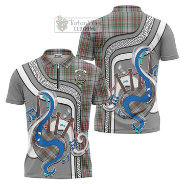 MacBain Dress Tartan Zipper Polo Shirt with Epic Bagpipe Style