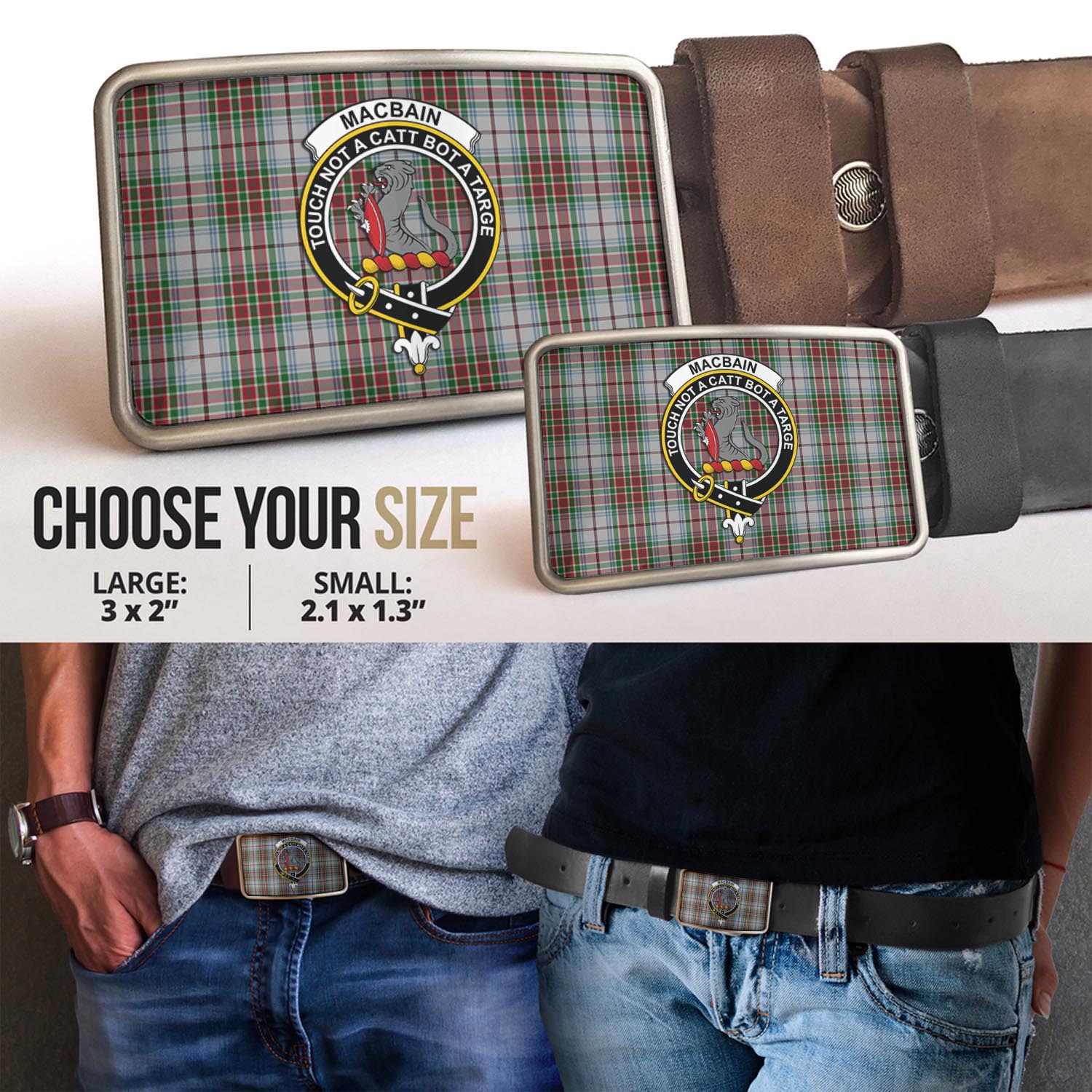 MacBain Dress Tartan Belt Buckles with Family Crest - Tartanvibesclothing