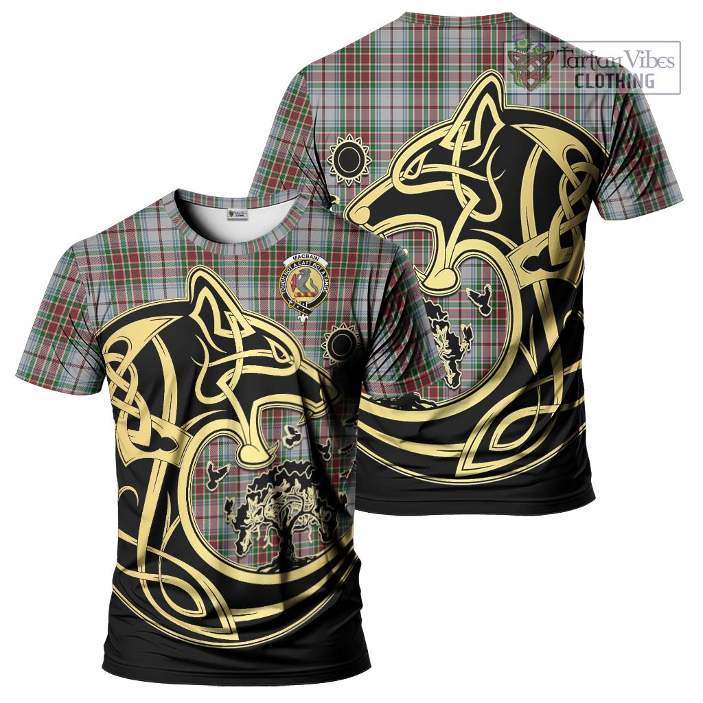 Tartan Vibes Clothing MacBain Dress Tartan T-Shirt with Family Crest Celtic Wolf Style