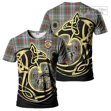 MacBain Dress Tartan T-Shirt with Family Crest Celtic Wolf Style