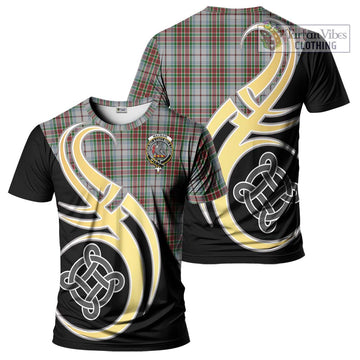 MacBain Dress Tartan T-Shirt with Family Crest and Celtic Symbol Style