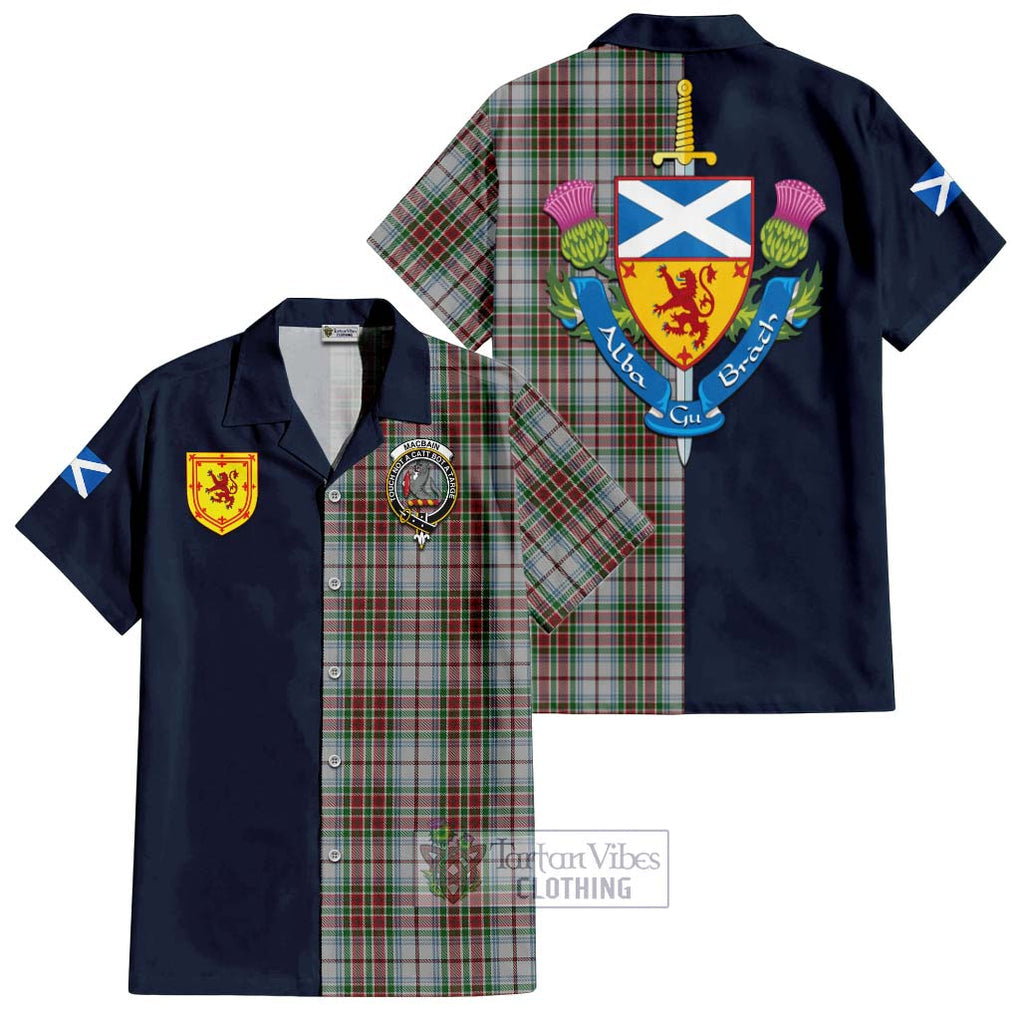 Tartan Vibes Clothing MacBain Dress Tartan Short Sleeve Button Shirt with Scottish Lion Royal Arm Half Style