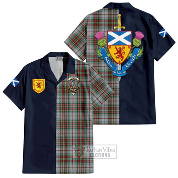 MacBain Dress Tartan Short Sleeve Button Shirt Alba with Scottish Lion Royal Arm Half Style