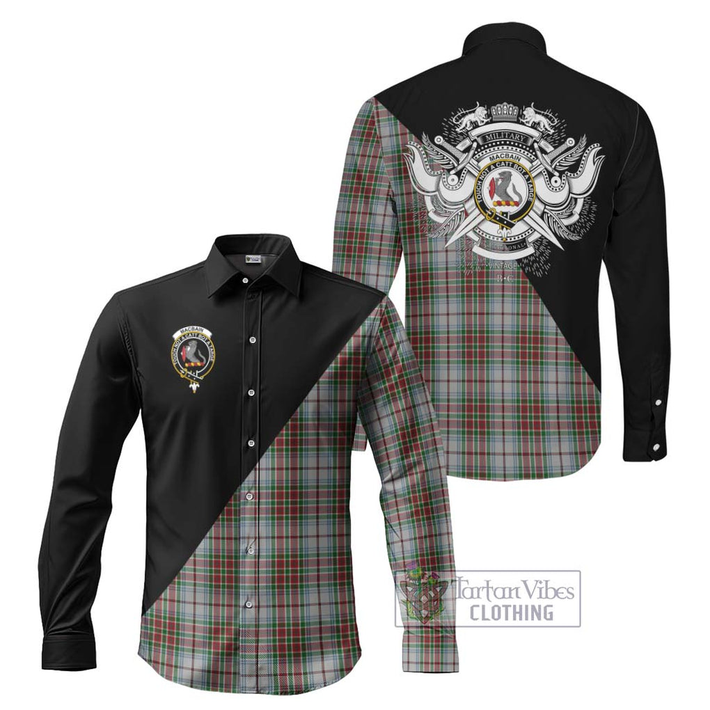 MacBain Dress Tartan Long Sleeve Button Shirt with Family Crest and Military Logo Style Men's Shirt S - Tartanvibesclothing Shop