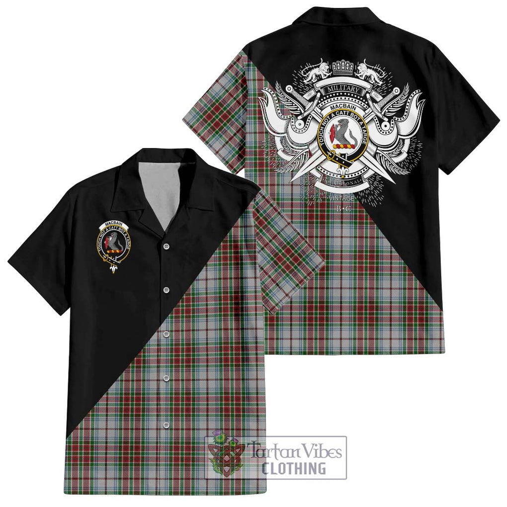 MacBain Dress Tartan Short Sleeve Button Shirt with Family Crest and Military Logo Style Kid - Tartanvibesclothing Shop