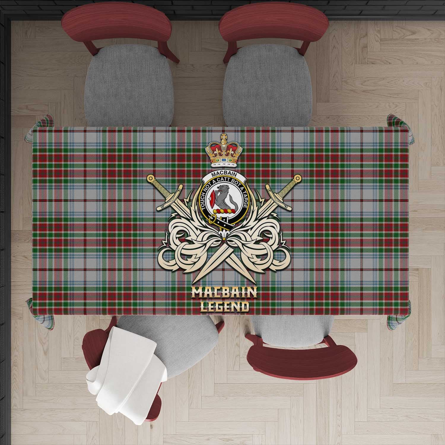 Tartan Vibes Clothing MacBain Dress Tartan Tablecloth with Clan Crest and the Golden Sword of Courageous Legacy