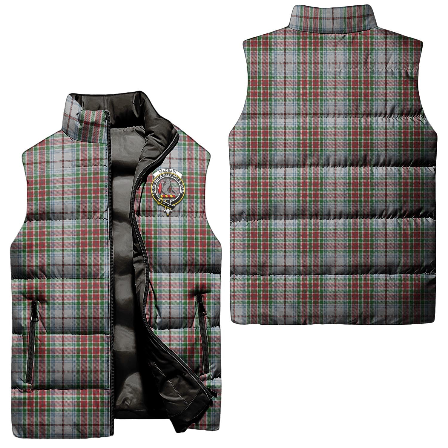 MacBain Dress Tartan Sleeveless Puffer Jacket with Family Crest Unisex - Tartanvibesclothing