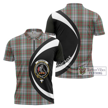 MacBain Dress Tartan Zipper Polo Shirt with Family Crest Circle Style