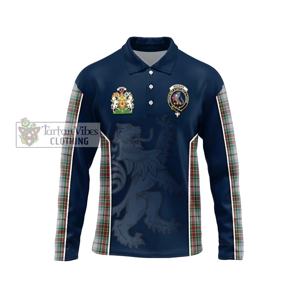 MacBain Dress Tartan Long Sleeve Polo Shirt with Family Crest and Lion Rampant Vibes Sport Style Unisex - Tartan Vibes Clothing