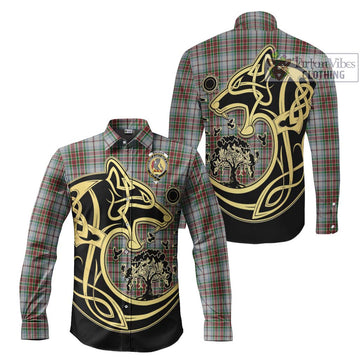 MacBain Dress Tartan Long Sleeve Button Shirt with Family Crest Celtic Wolf Style