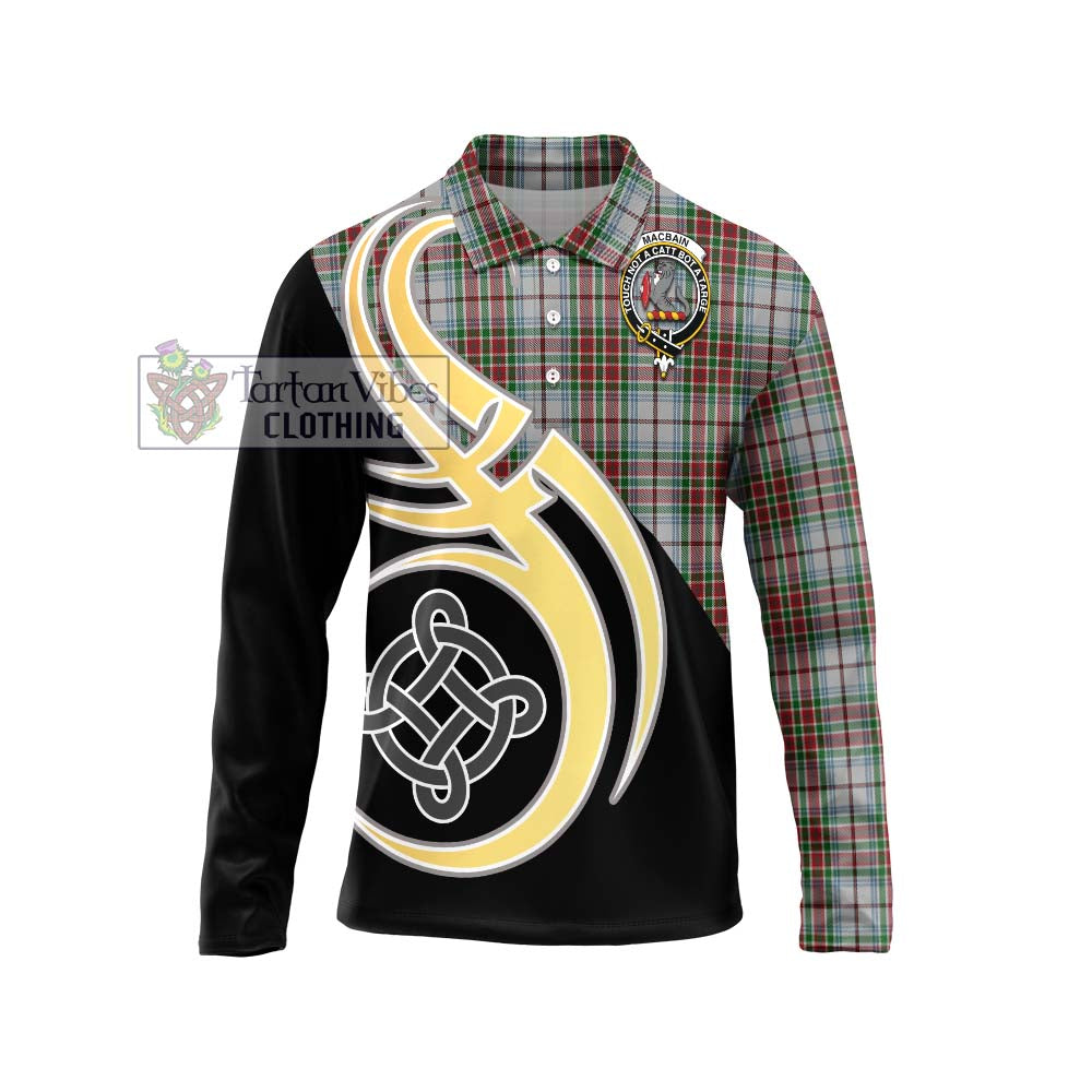 MacBain Dress Tartan Long Sleeve Polo Shirt with Family Crest and Celtic Symbol Style Unisex - Tartan Vibes Clothing