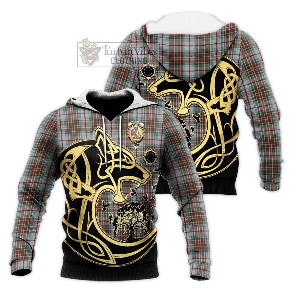 Tartan Vibes Clothing MacBain Dress Tartan Knitted Hoodie with Family Crest Celtic Wolf Style