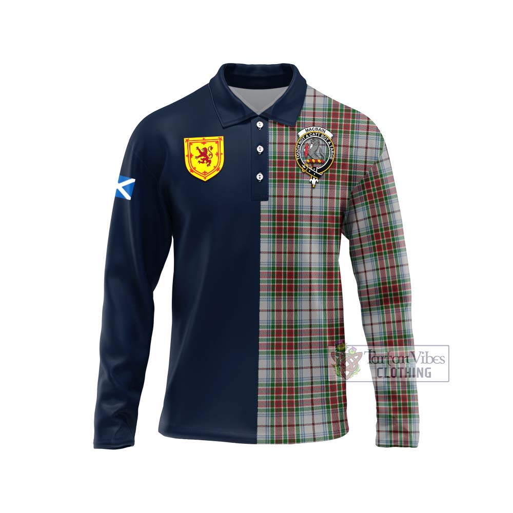 Tartan Vibes Clothing MacBain Dress Tartan Long Sleeve Polo Shirt with Scottish Lion Royal Arm Half Style