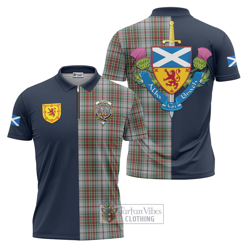 Tartan Vibes Clothing MacBain Dress Tartan Zipper Polo Shirt with Scottish Lion Royal Arm Half Style