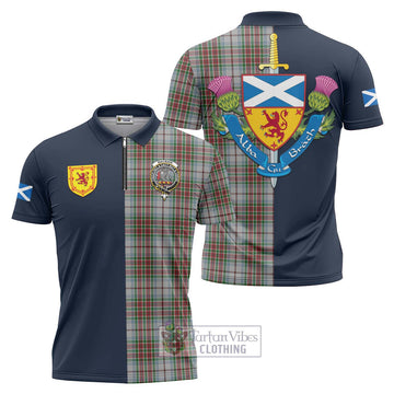 MacBain Dress Tartan Zipper Polo Shirt Alba with Scottish Lion Royal Arm Half Style