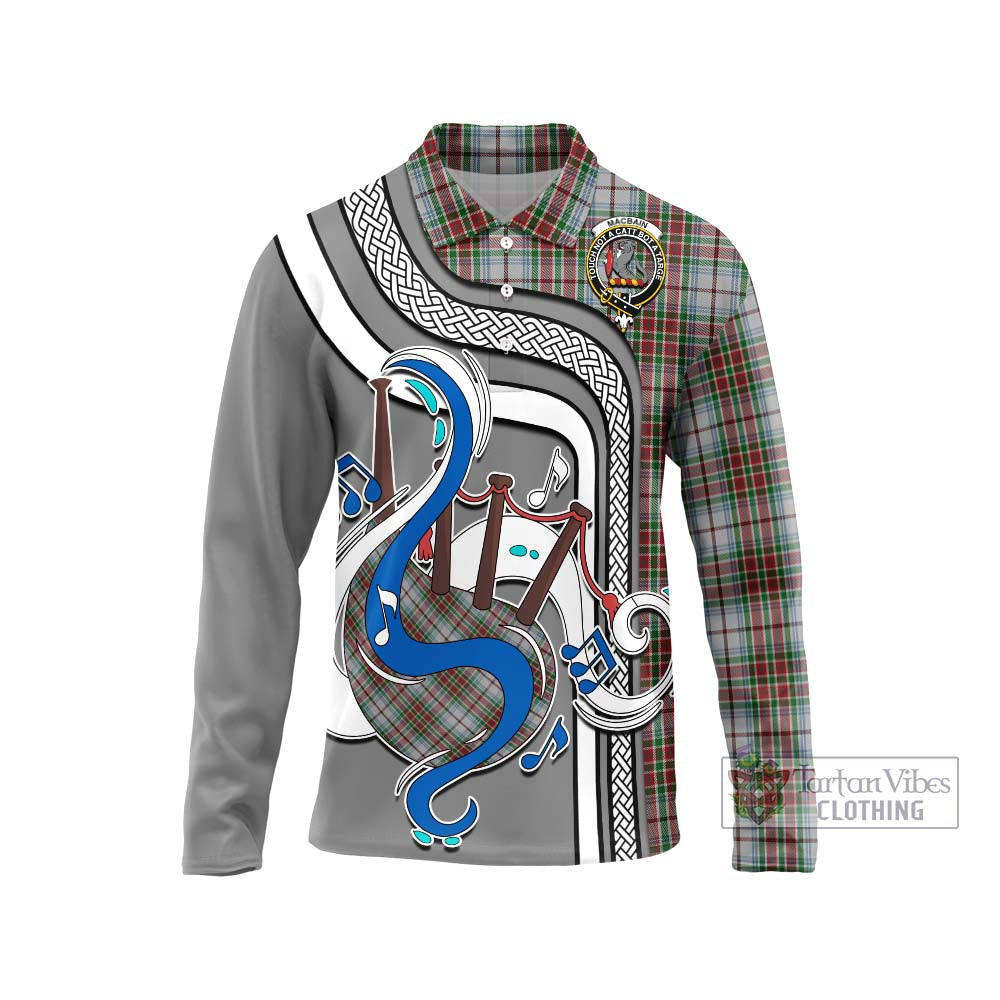 Tartan Vibes Clothing MacBain Dress Tartan Long Sleeve Polo Shirt with Epic Bagpipe Style